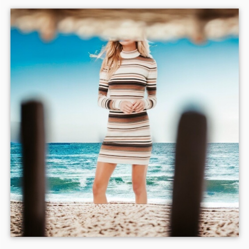 F21 Mock neck striped knit sweater dress​​​​-SzM- beautiful neutral colors 🤎 - Picture 2 of 7